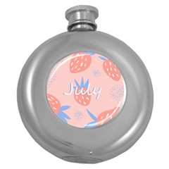 July Summer Strawberry Pink Berry Round Hip Flask (5 Oz) by Grandong