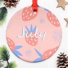 July Summer Strawberry Pink Berry Round Ornament (two Sides)