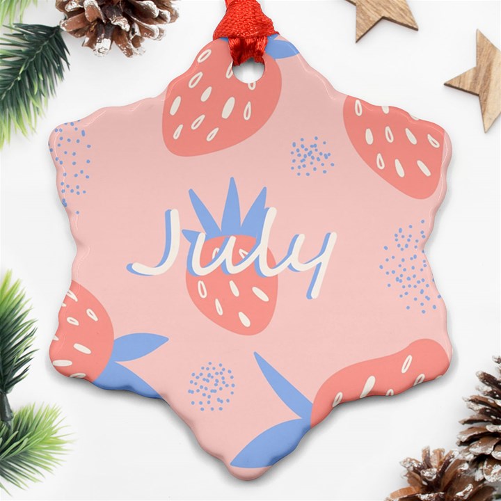 July Summer Strawberry Pink Berry Ornament (Snowflake)