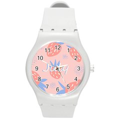 July Summer Strawberry Pink Berry Round Plastic Sport Watch (m) by Grandong