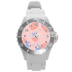 July Summer Strawberry Pink Berry Round Plastic Sport Watch (l) by Grandong