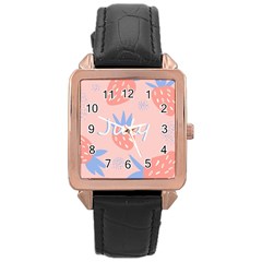 July Summer Strawberry Pink Berry Rose Gold Leather Watch  by Grandong