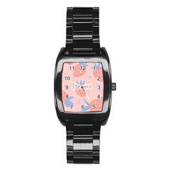 July Summer Strawberry Pink Berry Stainless Steel Barrel Watch by Grandong