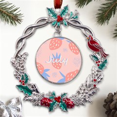 July Summer Strawberry Pink Berry Metal X mas Wreath Holly Leaf Ornament by Grandong