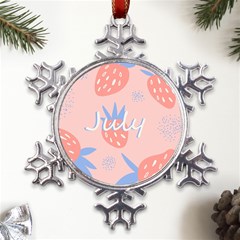 July Summer Strawberry Pink Berry Metal Large Snowflake Ornament by Grandong