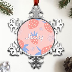 July Summer Strawberry Pink Berry Metal Small Snowflake Ornament by Grandong