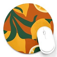 Lemon Citrus Fruit Summer Painting Drawing Round Mousepad by Grandong