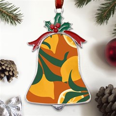 Lemon Citrus Fruit Summer Painting Drawing Metal Holly Leaf Bell Ornament