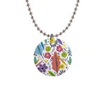 Summer Flowers Spring Background 1  Button Necklace Front