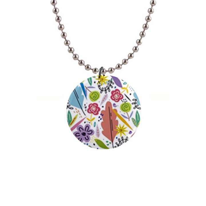 Summer Flowers Spring Background 1  Button Necklace