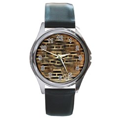 Textures Brown Wood Round Metal Watch by anzea