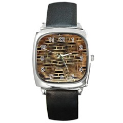 Textures Brown Wood Square Metal Watch by anzea