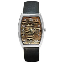 Textures Brown Wood Barrel Style Metal Watch by anzea