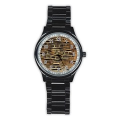 Textures Brown Wood Stainless Steel Round Watch by anzea