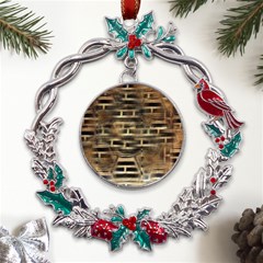 Textures Brown Wood Metal X mas Wreath Holly Leaf Ornament by anzea