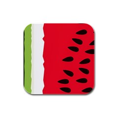 Watermelon Black Green Melon Red Rubber Square Coaster (4 Pack) by Cemarart