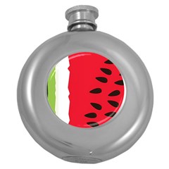 Watermelon Black Green Melon Red Round Hip Flask (5 Oz) by Cemarart