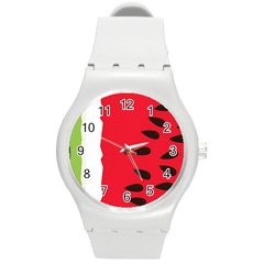 Watermelon Black Green Melon Red Round Plastic Sport Watch (m) by Cemarart