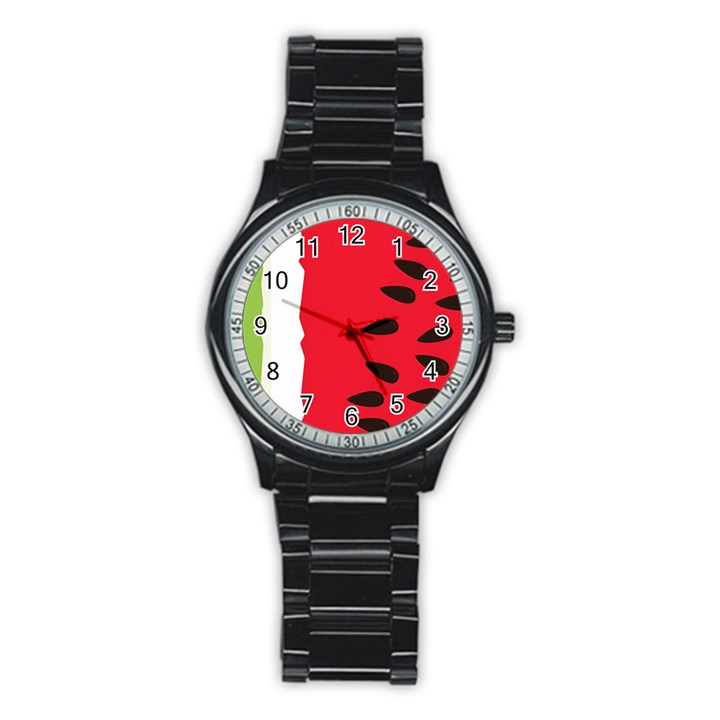 Watermelon Black Green Melon Red Stainless Steel Round Watch