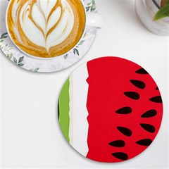 Watermelon Black Green Melon Red Uv Print Round Tile Coaster by Cemarart