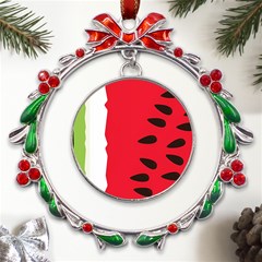 Watermelon Black Green Melon Red Metal X mas Wreath Ribbon Ornament