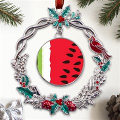 Watermelon Black Green Melon Red Metal X mas Wreath Holly Leaf Ornament