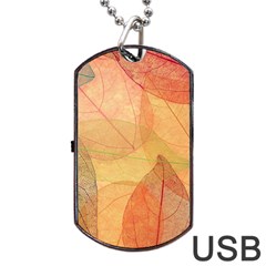 Leaves Patterns Colorful Leaf Pattern Dog Tag Usb Flash (two Sides) by Cemarart