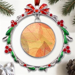 Leaves Patterns Colorful Leaf Pattern Metal X mas Wreath Ribbon Ornament