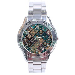 Flower Texture Background Colorful Pattern Stainless Steel Analogue Watch