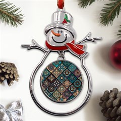 Flower Texture Background Colorful Pattern Metal Snowman Ornament