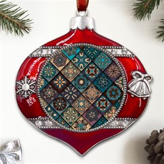 Flower Texture Background Colorful Pattern Metal Snowflake And Bell Red Ornament