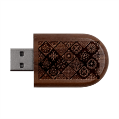 Flower Texture Background Colorful Pattern Wood Oval Usb Flash Drive by Cemarart