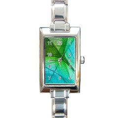 3d Leaves Texture Sheet Blue Green Rectangle Italian Charm Watch by Cemarart