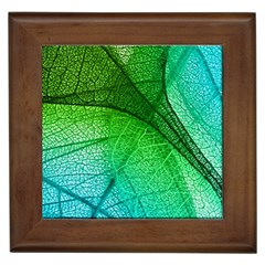 3d Leaves Texture Sheet Blue Green Framed Tile by Cemarart