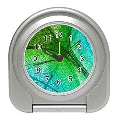 3d Leaves Texture Sheet Blue Green Travel Alarm Clock by Cemarart