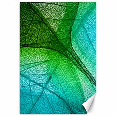 3d Leaves Texture Sheet Blue Green Canvas 12  X 18  by Cemarart