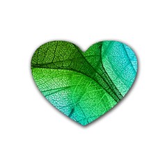 3d Leaves Texture Sheet Blue Green Rubber Heart Coaster (4 Pack) by Cemarart