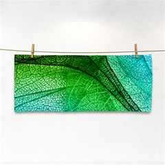 3d Leaves Texture Sheet Blue Green Hand Towel by Cemarart