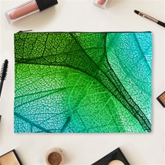 3d Leaves Texture Sheet Blue Green Cosmetic Bag (xl) by Cemarart