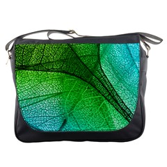 3d Leaves Texture Sheet Blue Green Messenger Bag by Cemarart