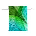 3d Leaves Texture Sheet Blue Green Lightweight Drawstring Pouch (L) Front