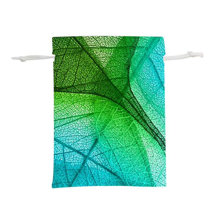 3d Leaves Texture Sheet Blue Green Lightweight Drawstring Pouch (L)