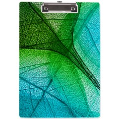 3d Leaves Texture Sheet Blue Green A4 Acrylic Clipboard by Cemarart