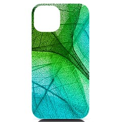 3d Leaves Texture Sheet Blue Green Iphone 14 Black Uv Print Case by Cemarart