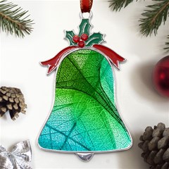 3d Leaves Texture Sheet Blue Green Metal Holly Leaf Bell Ornament