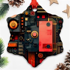 Tech Technology Pattern Snowflake Ornament (two Sides)