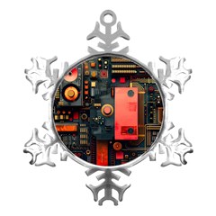 Tech Technology Pattern Metal Small Snowflake Ornament by Salmanaz77