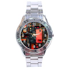 Tech Technology Pattern Stainless Steel Analogue Watch by Salmanaz77