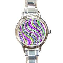 Neon Trippy Swirls Twirls Design Round Italian Charm Watch by Salmanaz77