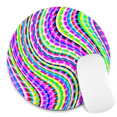 Neon Trippy Swirls Twirls Design Round Mousepad by Salmanaz77